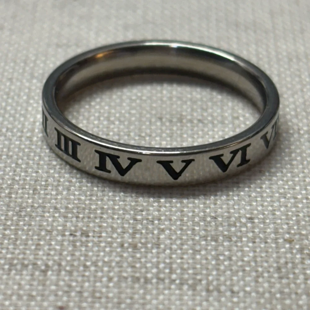 Stainless steel Roman numbers ring
